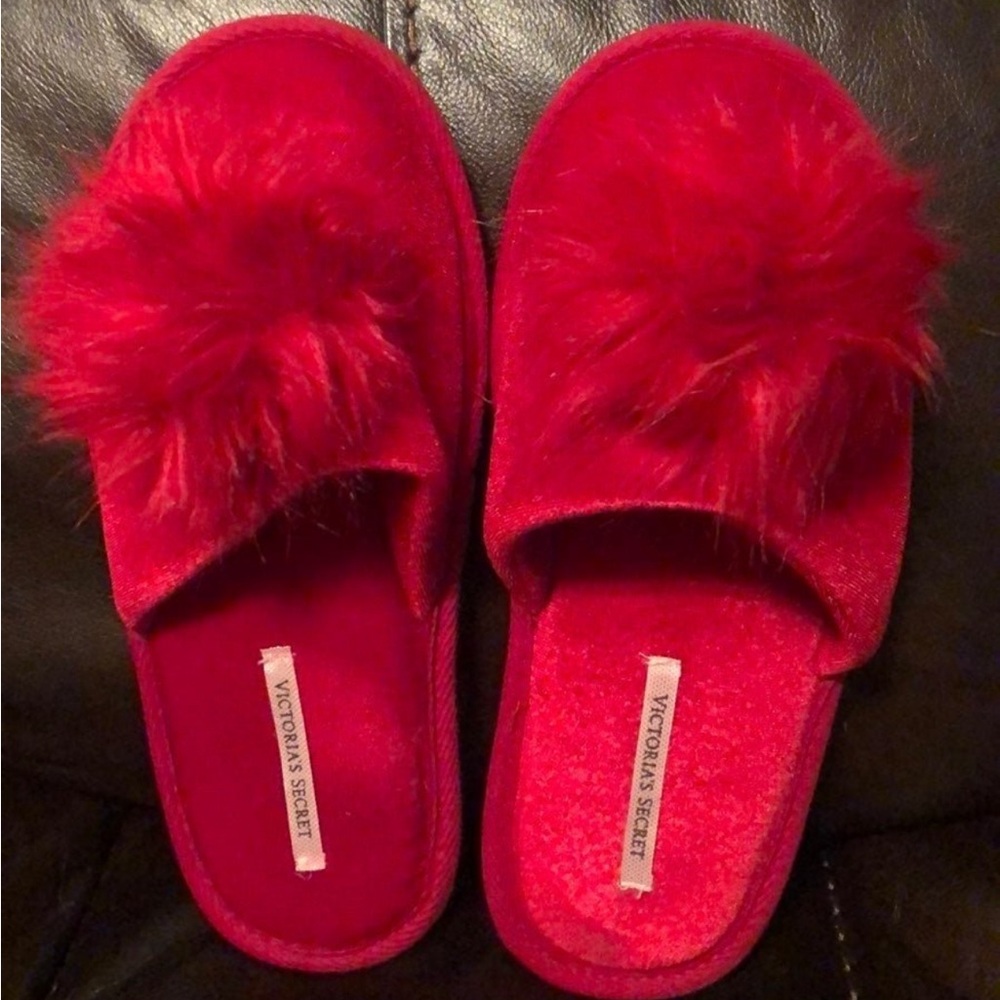 Victoria's Secret Pom Pom Red Slippers